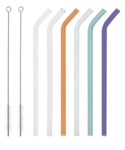 Glas-Trinkhalm-Set | mehrfarbig gebogen
